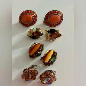 Vintage earrings crystals rhinestones- EARTH TONE set